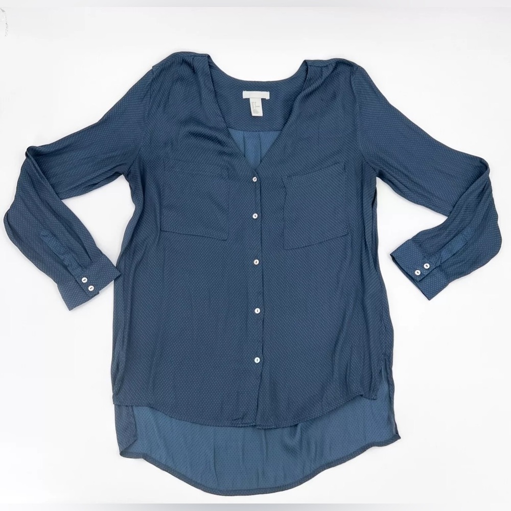 🆕 Navy Button Down w/ Inlaid Pattern & 2 Front Pockets